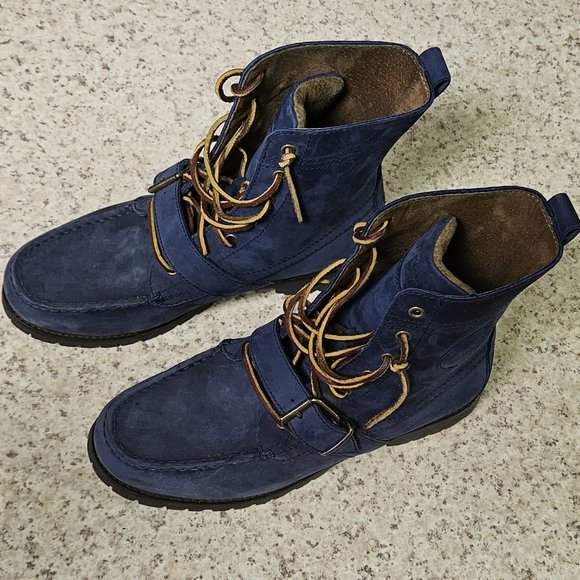 RALPH LAUREN POLO NAVY NUBUCK RANGER BOOTS - Picture 1 of 7